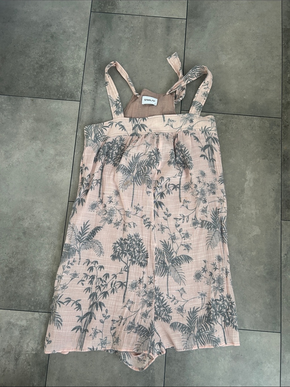 Sam + Lavi pink gray floral leaf print romper small